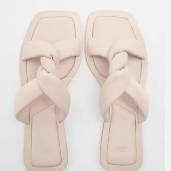 New Zara leather off white padded flat slider sandals size 7 40 - Picture 2 of 4
